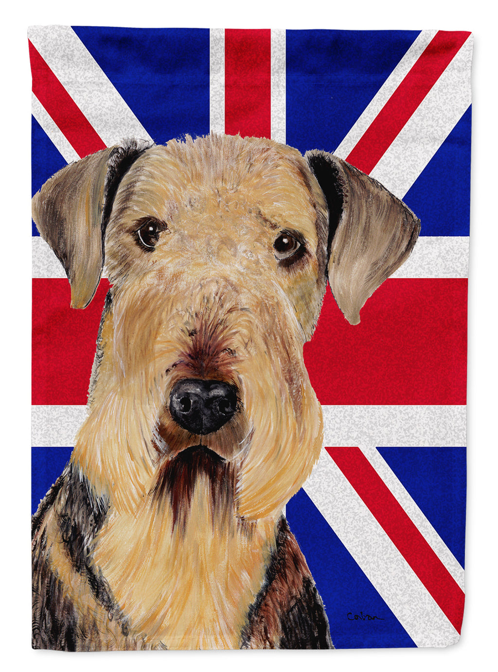 Airedale with English Union Jack British Flag House Flag 28x40 Porch Sleeve Pole Decorative Outside Yard Banner Artwork Wall Hanging, Polyester