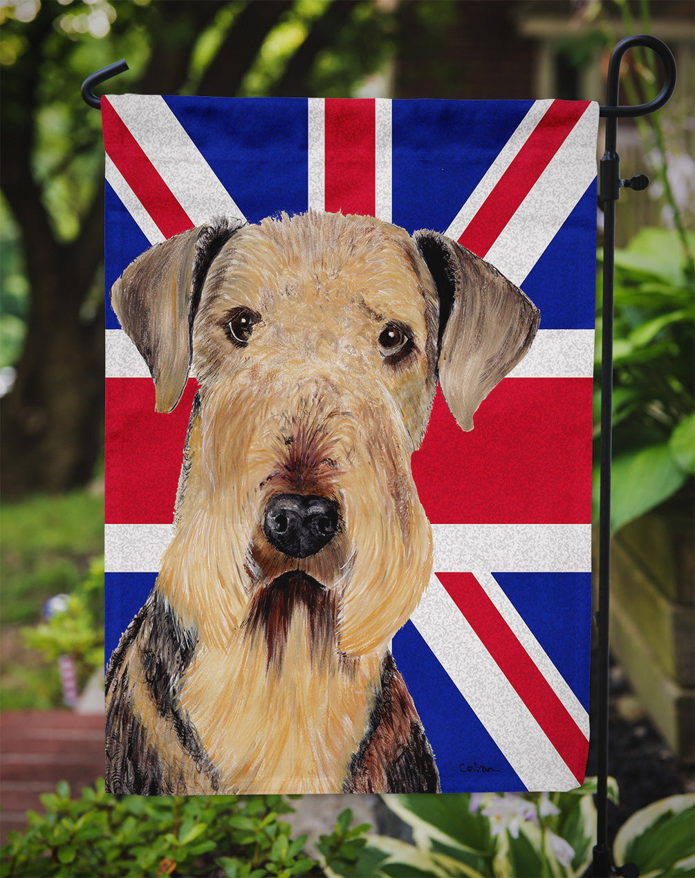Airedale with English Union Jack British Flag Garden Flag Mailbox Decorative Yard Banner Outside Patio Artwork for Flower Beds, Garden Size, Multicolor