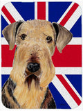 Airedale with English Union Jack British Flag Cutting Board Tempered Glass Kitchen Cutting Surface, Heat Resistant Chopping, Non-Slip Feet, Food Prep & Serving