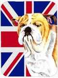 Bulldog English with Engish Union Jack British Flag Cutting Board Tempered Glass Kitchen Cutting Surface, Heat Resistant Chopping, Non-Slip Feet, Food Prep & Serving