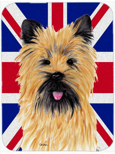 Cairn Terrier with English Union Jack British Flag Cutting Board Tempered Glass Kitchen Cutting Surface, Heat Resistant Chopping, Non-Slip Feet, Food Prep & Serving