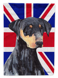Doberman with English Union Jack British Flag House Flag 28x40 Porch Sleeve Pole Decorative Outside Yard Banner Artwork Wall Hanging, Polyester