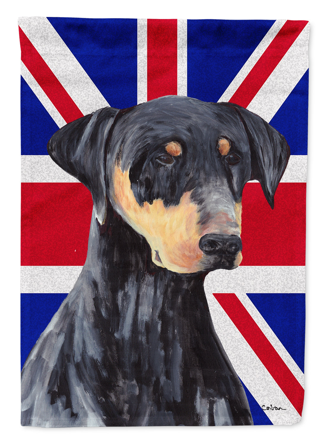 Doberman with English Union Jack British Flag House Flag 28x40 Porch Sleeve Pole Decorative Outside Yard Banner Artwork Wall Hanging, Polyester