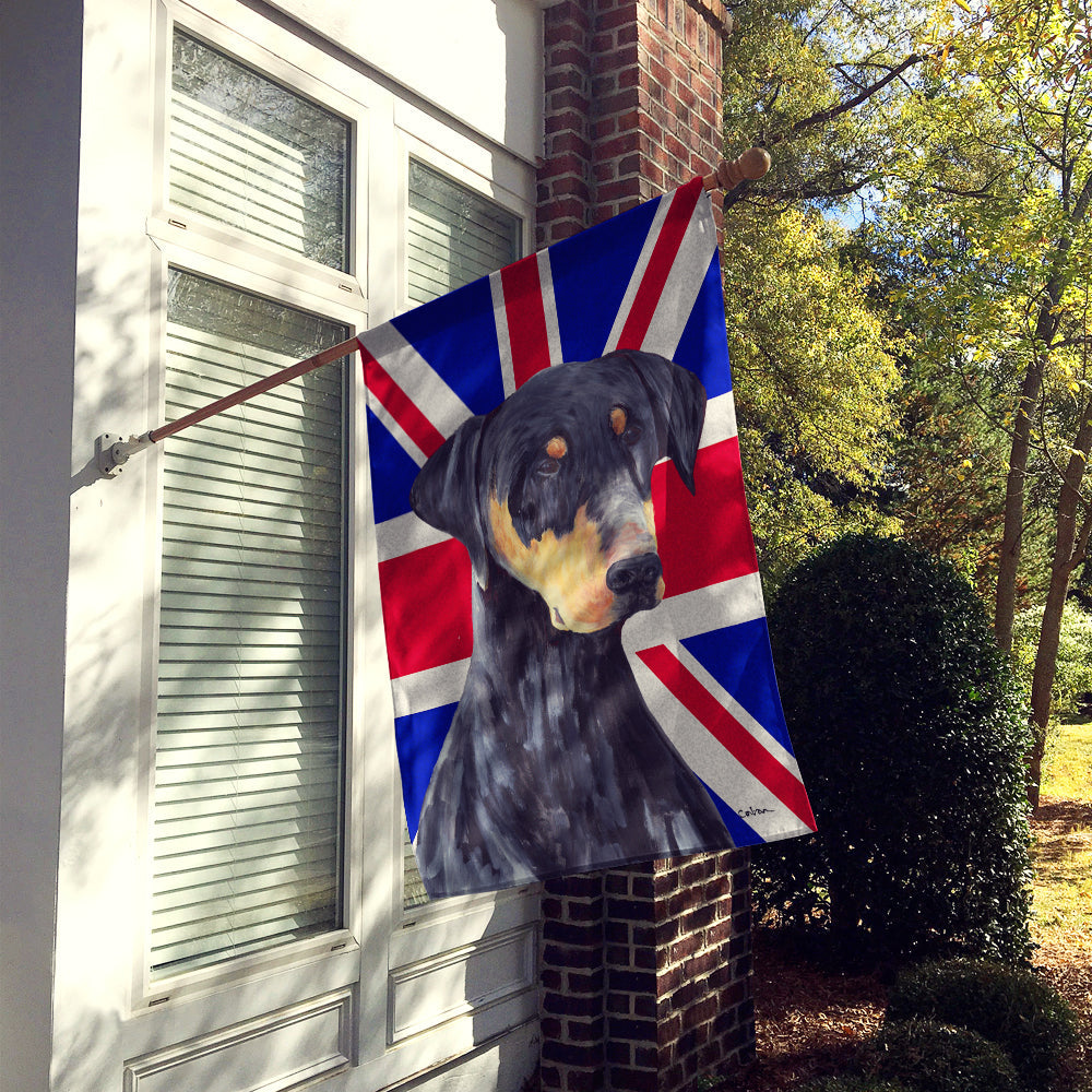 Doberman with English Union Jack British Flag House Flag 28x40 Porch Sleeve Pole Decorative Outside Yard Banner Artwork Wall Hanging, Polyester