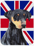Doberman with English Union Jack British Flag Cutting Board Tempered Glass Kitchen Cutting Surface, Heat Resistant Chopping, Non-Slip Feet, Food Prep & Serving