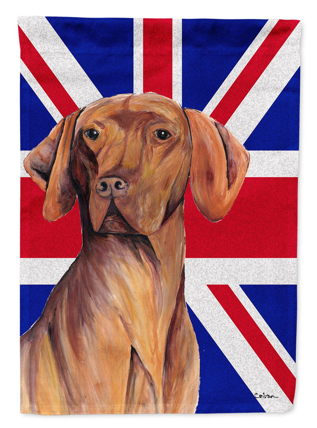 Vizsla with English Union Jack British Flag House Flag 28x40 Porch Sleeve Pole Decorative Outside Yard Banner Artwork Wall Hanging, Polyester