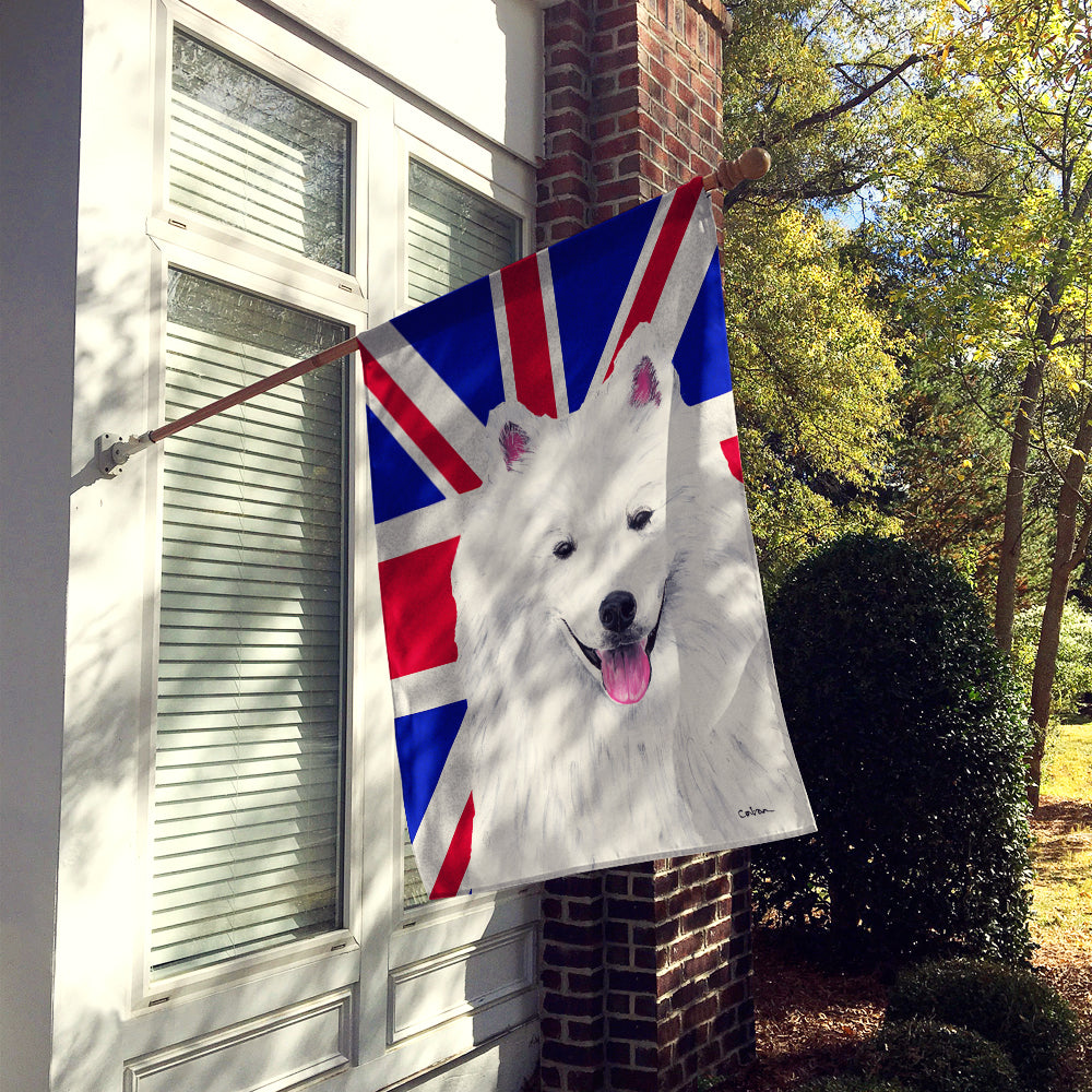 American Eskimo with English Union Jack British Flag House Flag 28x40 Porch Sleeve Pole Decorative Outside Yard Banner Artwork Wall Hanging, Polyester