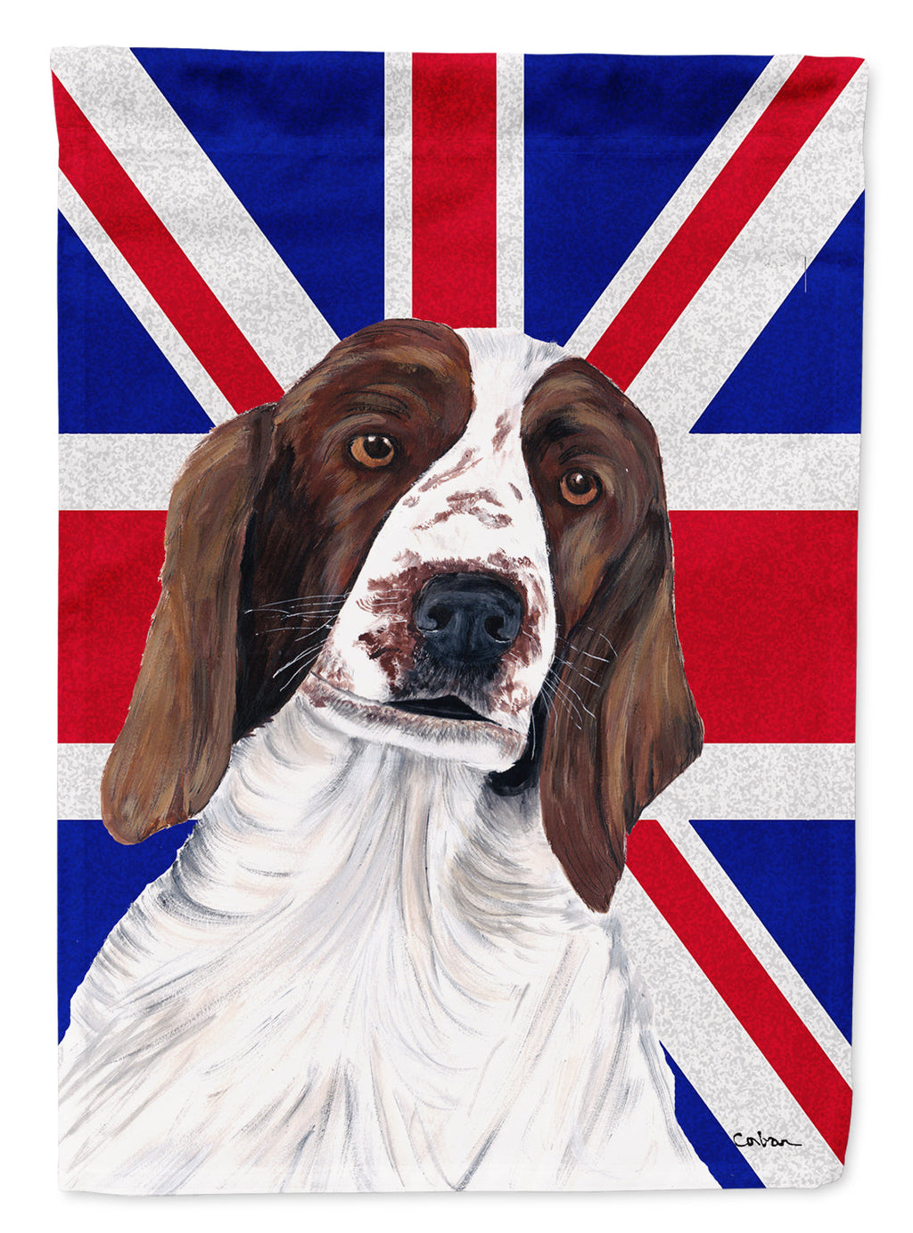Springer Spaniel with English Union Jack British Flag House Flag 28x40 Porch Sleeve Pole Decorative Outside Yard Banner Artwork Wall Hanging, Polyester