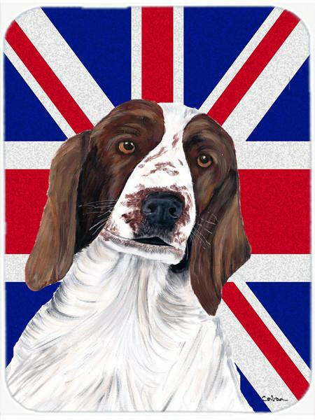 Springer Spaniel with English Union Jack British Flag Cutting Board Tempered Glass Kitchen Cutting Surface, Heat Resistant Chopping, Non-Slip Feet, Food Prep & Serving