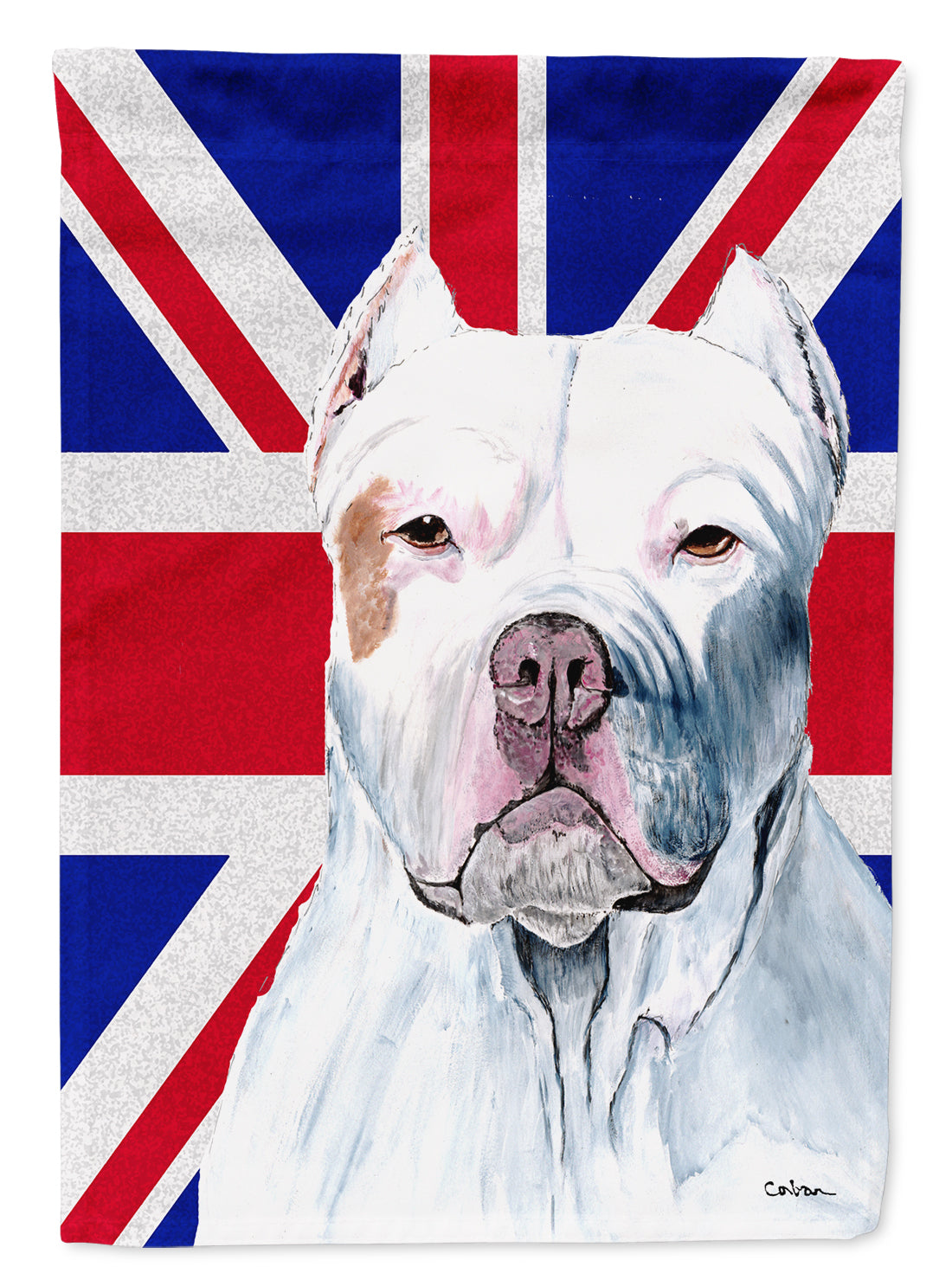 Pit Bull with English Union Jack British Flag House Flag 28x40 Porch Sleeve Pole Decorative Outside Yard Banner Artwork Wall Hanging, Polyester