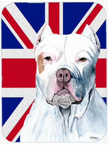 Pit Bull with English Union Jack British Flag Cutting Board Tempered Glass Kitchen Cutting Surface, Heat Resistant Chopping, Non-Slip Feet, Food Prep & Serving