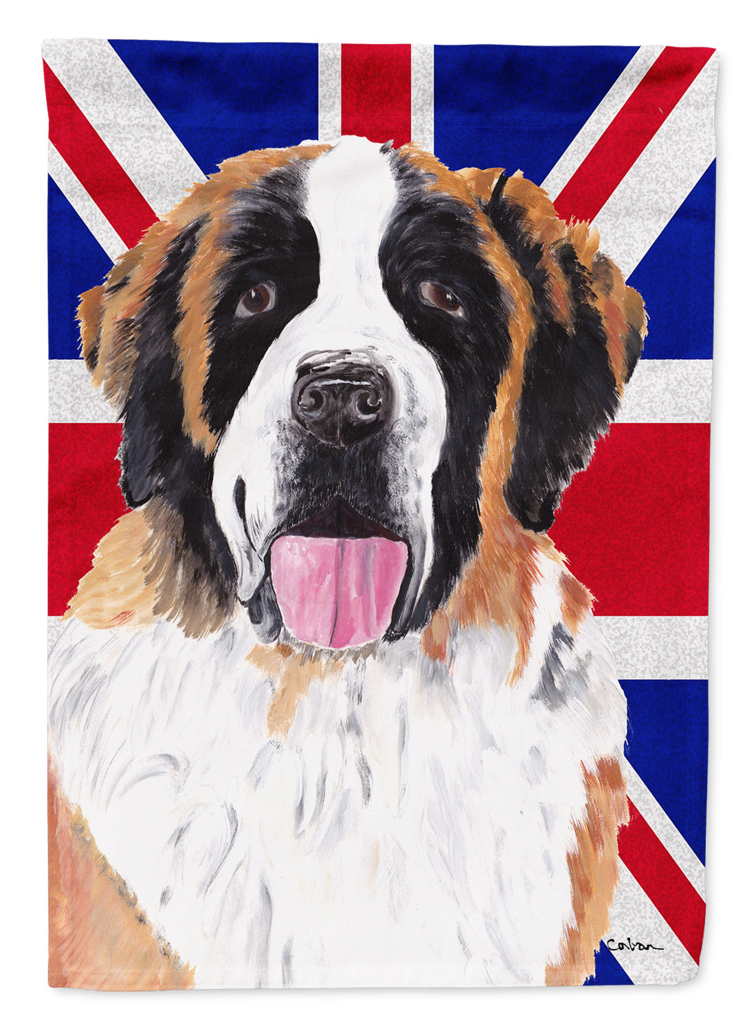 Saint Bernard with English Union Jack British Flag House Flag 28x40 Porch Sleeve Pole Decorative Outside Yard Banner Artwork Wall Hanging, Polyester