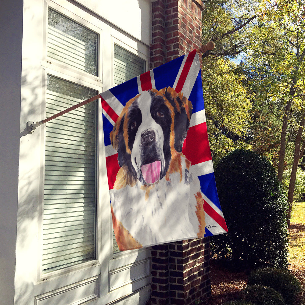 Saint Bernard with English Union Jack British Flag House Flag 28x40 Porch Sleeve Pole Decorative Outside Yard Banner Artwork Wall Hanging, Polyester