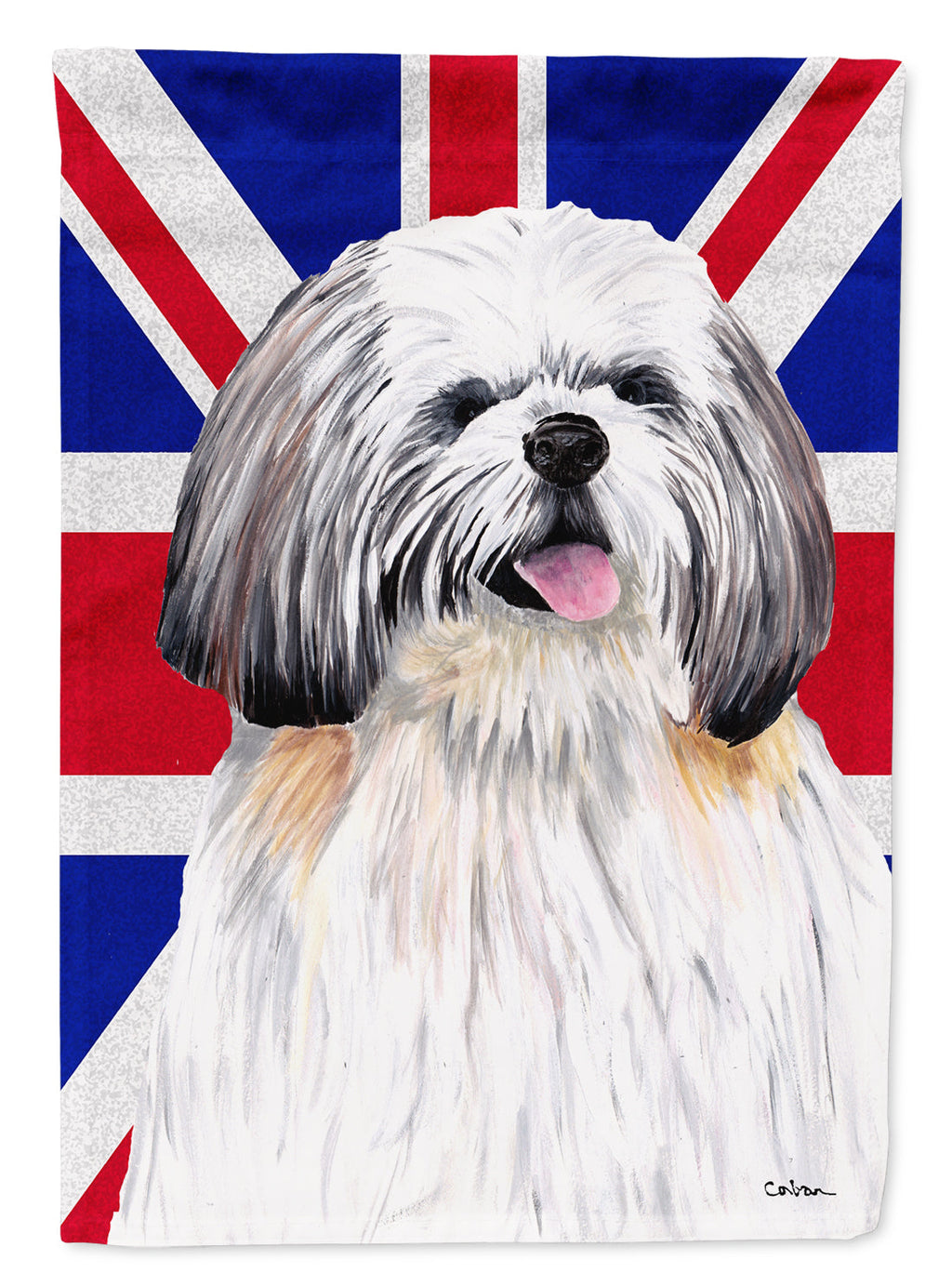 Shih Tzu with English Union Jack British Flag House Flag 28x40 Porch Sleeve Pole Decorative Outside Yard Banner Artwork Wall Hanging, Polyester