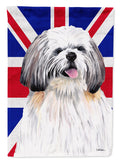 Shih Tzu with English Union Jack British Flag House Flag 28x40 Porch Sleeve Pole Decorative Outside Yard Banner Artwork Wall Hanging, Polyester