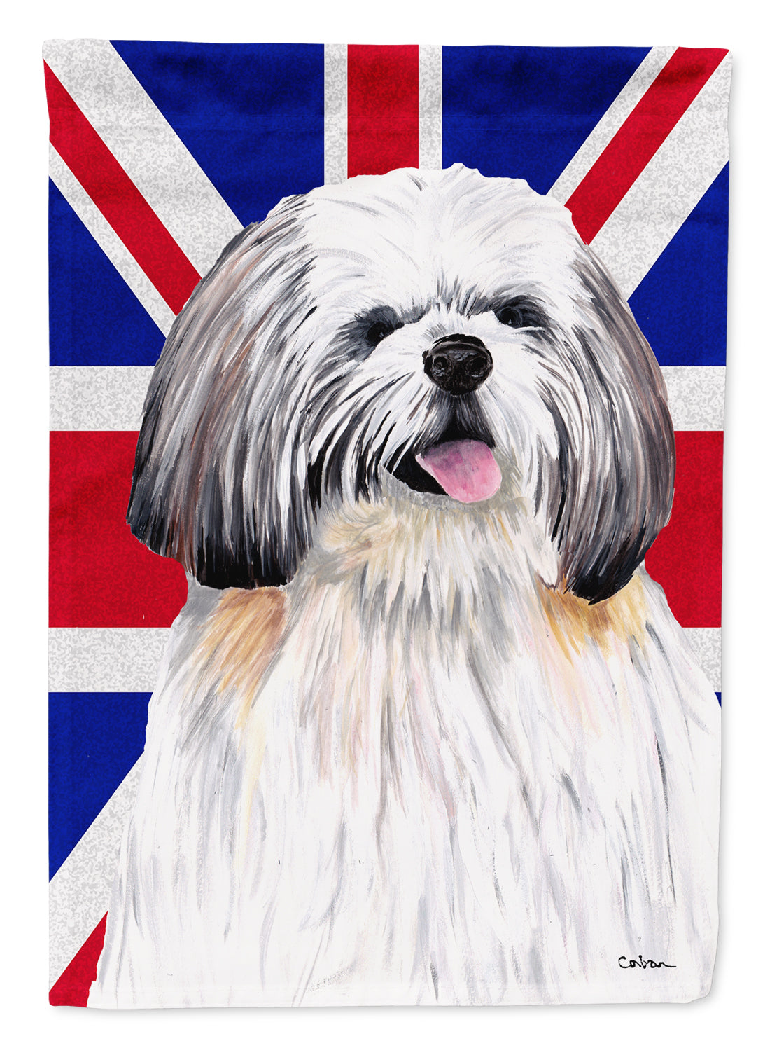 Shih Tzu with English Union Jack British Flag House Flag 28x40 Porch Sleeve Pole Decorative Outside Yard Banner Artwork Wall Hanging, Polyester