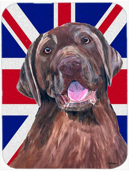 Labrador with English Union Jack British Flag Cutting Board Tempered Glass Kitchen Cutting Surface, Heat Resistant Chopping, Non-Slip Feet, Food Prep & Serving