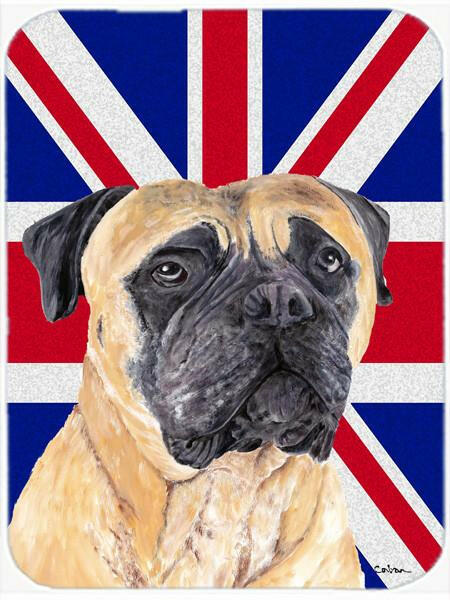 Mastiff with English Union Jack British Flag Cutting Board Tempered Glass Kitchen Cutting Surface, Heat Resistant Chopping, Non-Slip Feet, Food Prep & Serving