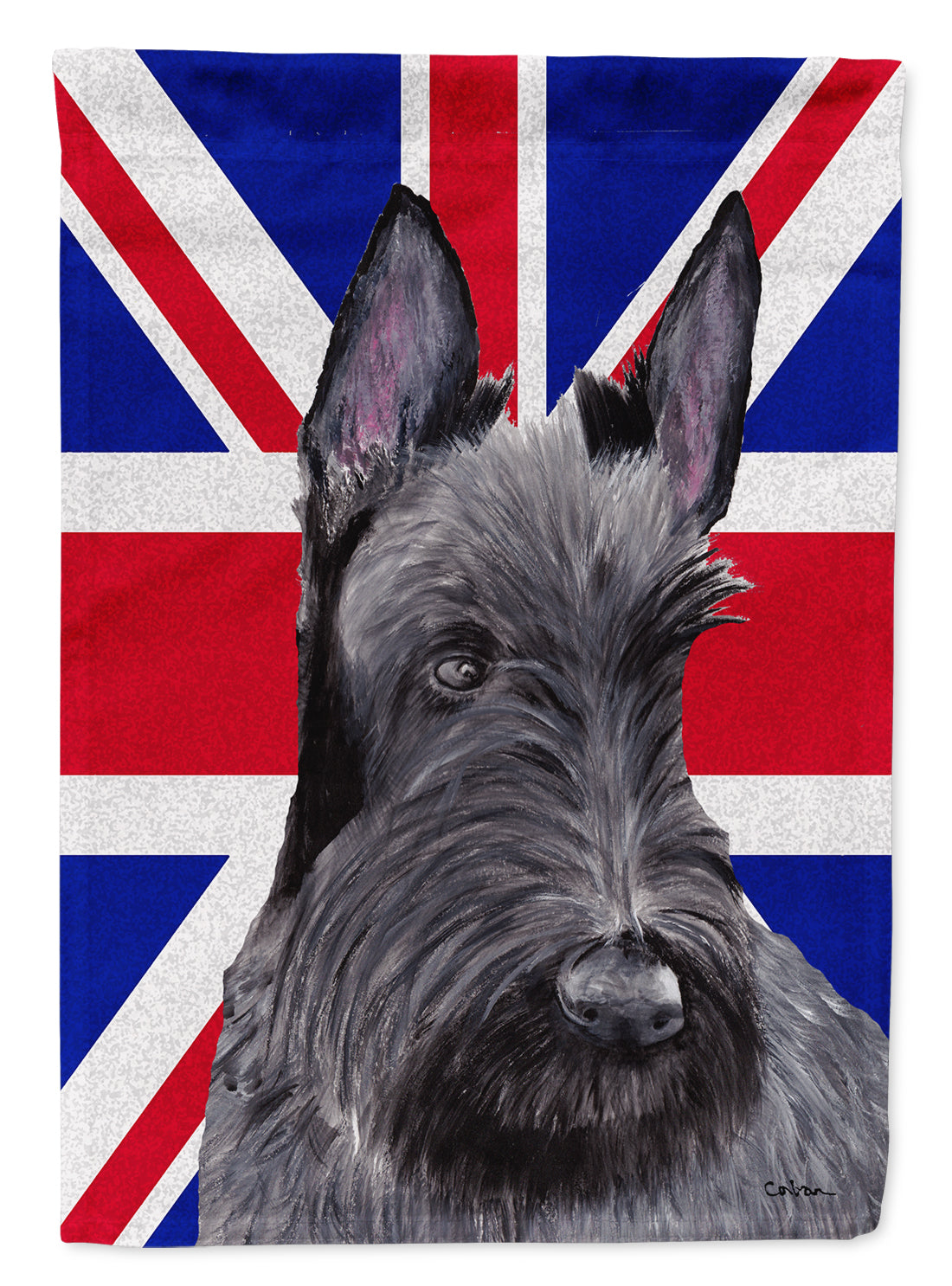 Scottish Terrier with English Union Jack British Flag House Flag 28x40 Porch Sleeve Pole Decorative Outside Yard Banner Artwork Wall Hanging, Polyester