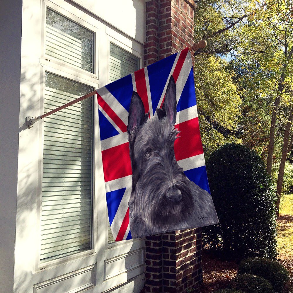Scottish Terrier with English Union Jack British Flag House Flag 28x40 Porch Sleeve Pole Decorative Outside Yard Banner Artwork Wall Hanging, Polyester