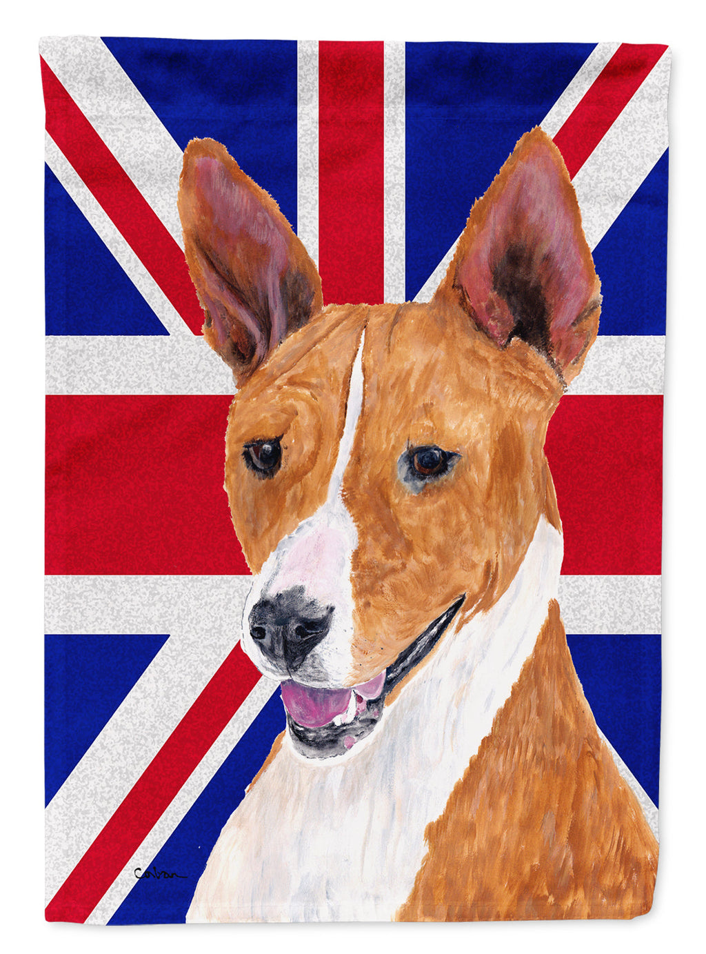 Basenji with English Union Jack British Flag House Flag 28x40 Porch Sleeve Pole Decorative Outside Yard Banner Artwork Wall Hanging, Polyester