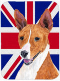 Basenji with English Union Jack British Flag Cutting Board Tempered Glass Kitchen Cutting Surface, Heat Resistant Chopping, Non-Slip Feet, Food Prep & Serving