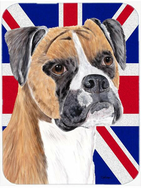 Boxer with English Union Jack British Flag Cutting Board Tempered Glass Kitchen Cutting Surface, Heat Resistant Chopping, Non-Slip Feet, Food Prep & Serving