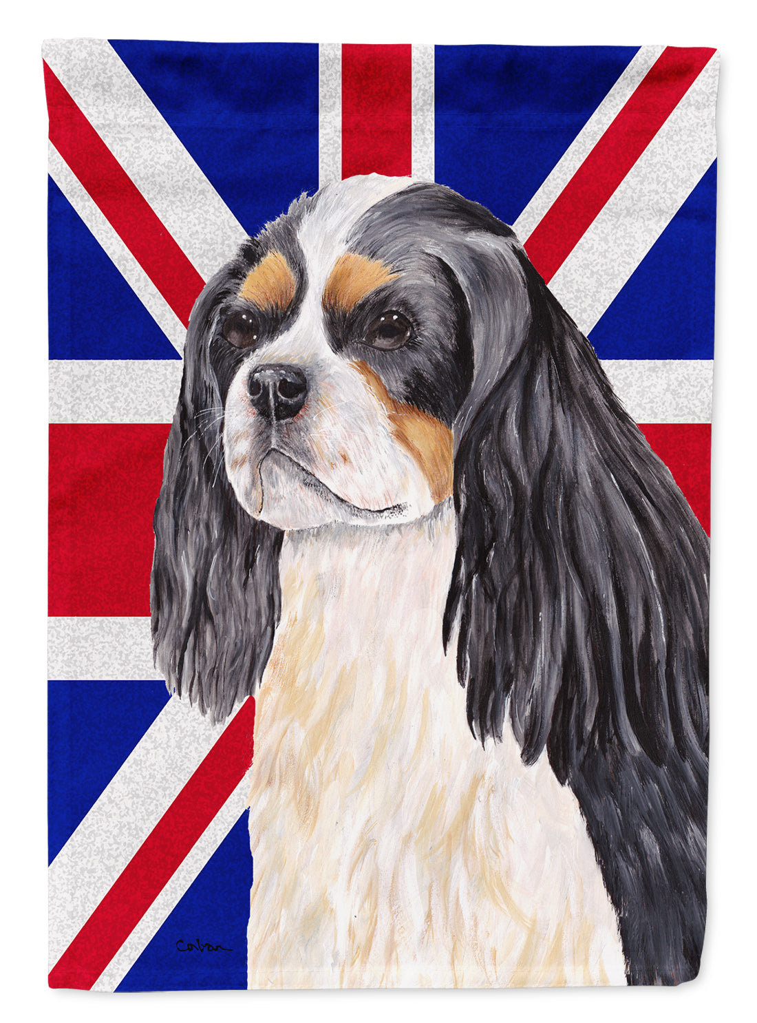 Cavalier Spaniel with English Union Jack British Flag House Flag 28x40 Porch Sleeve Pole Decorative Outside Yard Banner Artwork Wall Hanging, Polyester