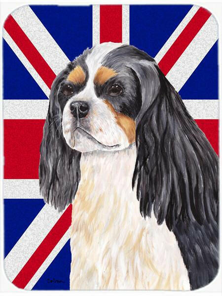 Cavalier Spaniel with English Union Jack British Flag Cutting Board Tempered Glass Kitchen Cutting Surface, Heat Resistant Chopping, Non-Slip Feet, Food Prep & Serving