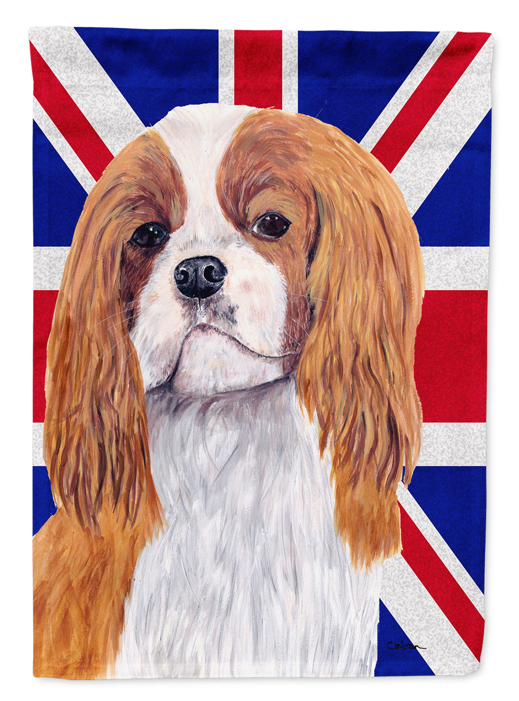 Cavalier Spaniel with English Union Jack British Flag House Flag 28x40 Porch Sleeve Pole Decorative Outside Yard Banner Artwork Wall Hanging, Polyester