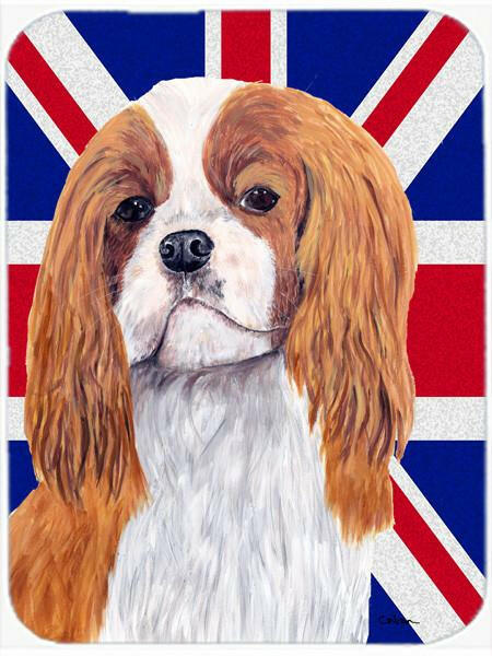 Cavalier Spaniel with English Union Jack British Flag Cutting Board Tempered Glass Kitchen Cutting Surface, Heat Resistant Chopping, Non-Slip Feet, Food Prep & Serving