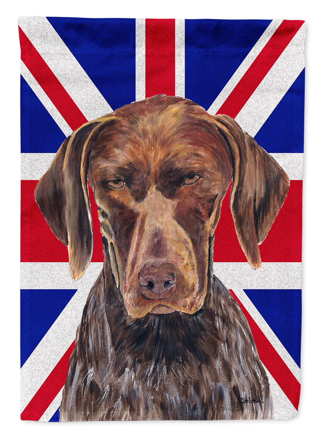 German Shorthaired Pointer with English Union Jack British Flag House Flag 28x40 Porch Sleeve Pole Decorative Outside Yard Banner Artwork Wall Hanging, Polyester