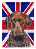 German Shorthaired Pointer with English Union Jack British Flag House Flag 28x40 Porch Sleeve Pole Decorative Outside Yard Banner Artwork Wall Hanging, Polyester