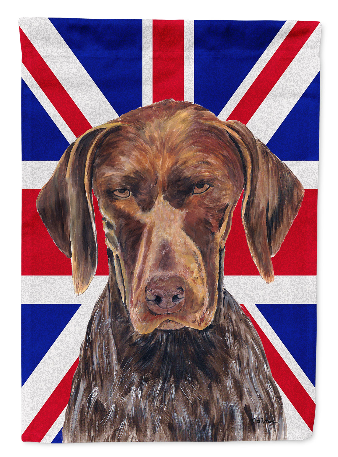 German Shorthaired Pointer with English Union Jack British Flag House Flag 28x40 Porch Sleeve Pole Decorative Outside Yard Banner Artwork Wall Hanging, Polyester