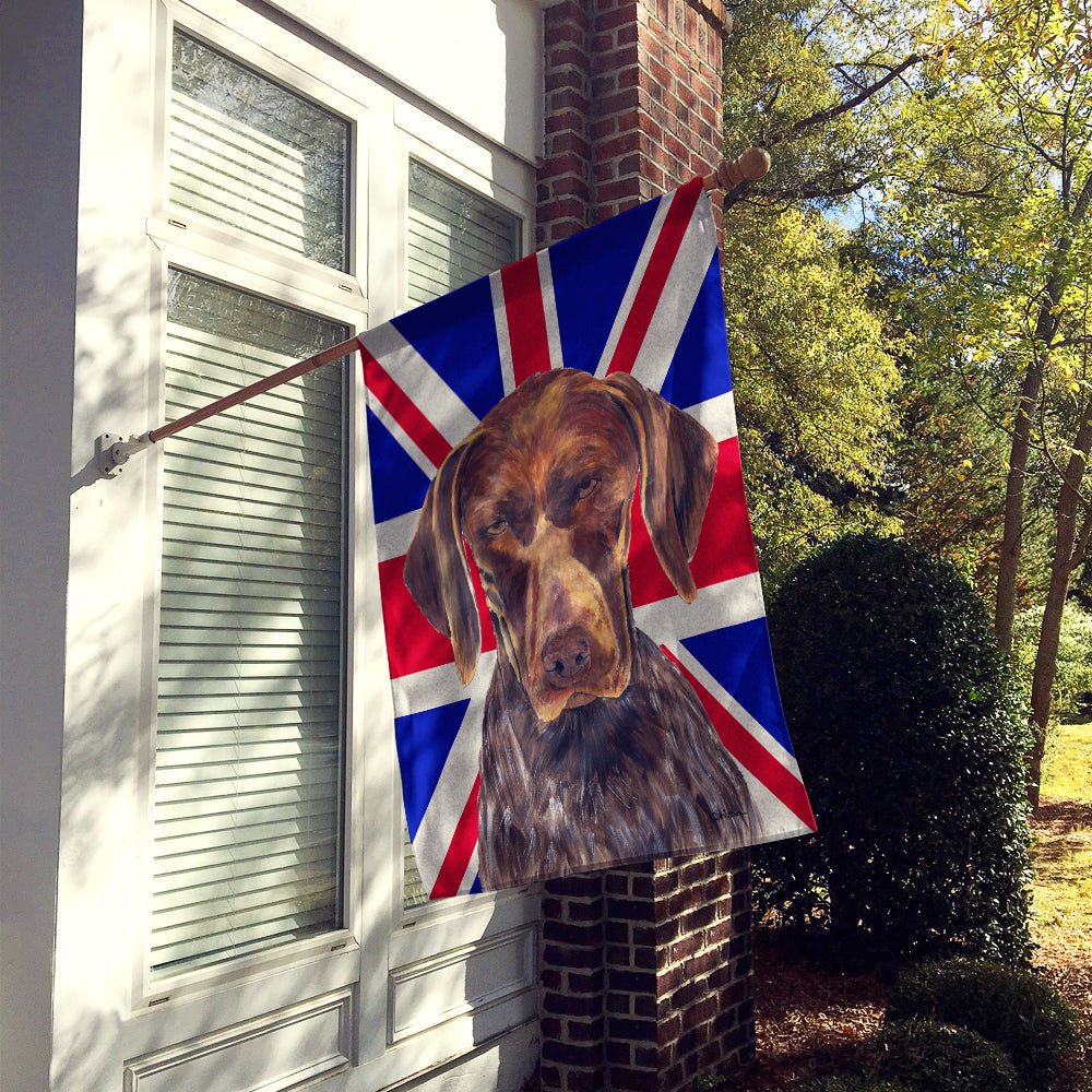 German Shorthaired Pointer with English Union Jack British Flag House Flag 28x40 Porch Sleeve Pole Decorative Outside Yard Banner Artwork Wall Hanging, Polyester