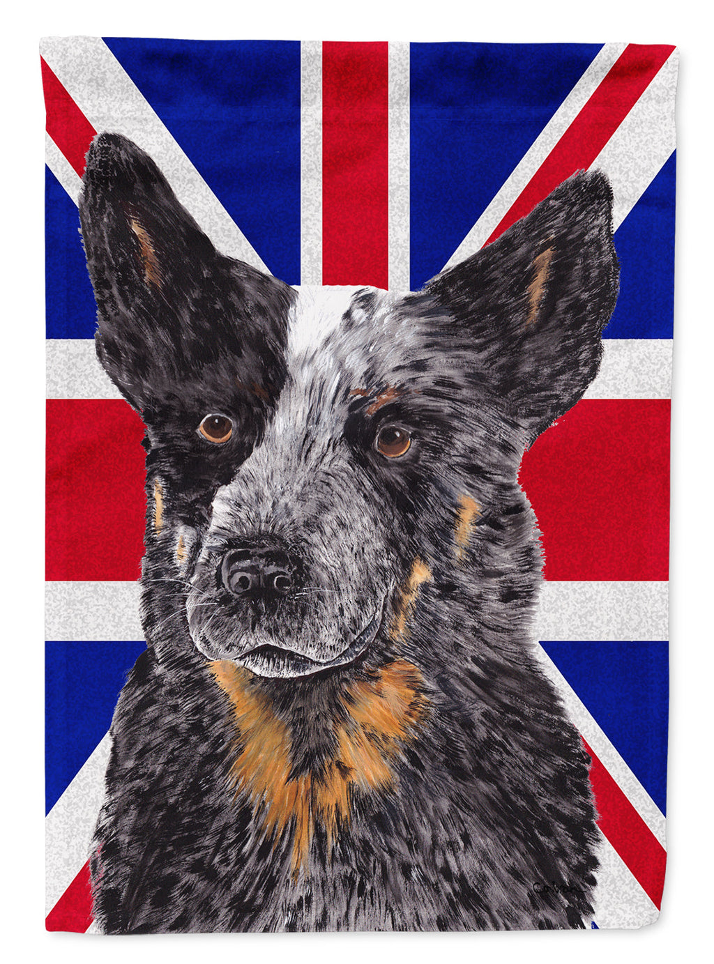 Australian Cattle Dog with English Union Jack British Flag House Flag 28x40 Porch Sleeve Pole Decorative Outside Yard Banner Artwork Wall Hanging, Polyester