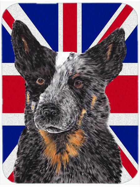 Australian Cattle Dog with English Union Jack British Flag Cutting Board Tempered Glass Kitchen Cutting Surface, Heat Resistant Chopping, Non-Slip Feet, Food Prep & Serving