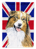 Australian Shepherd with English Union Jack British Flag House Flag 28x40 Porch Sleeve Pole Decorative Outside Yard Banner Artwork Wall Hanging, Polyester