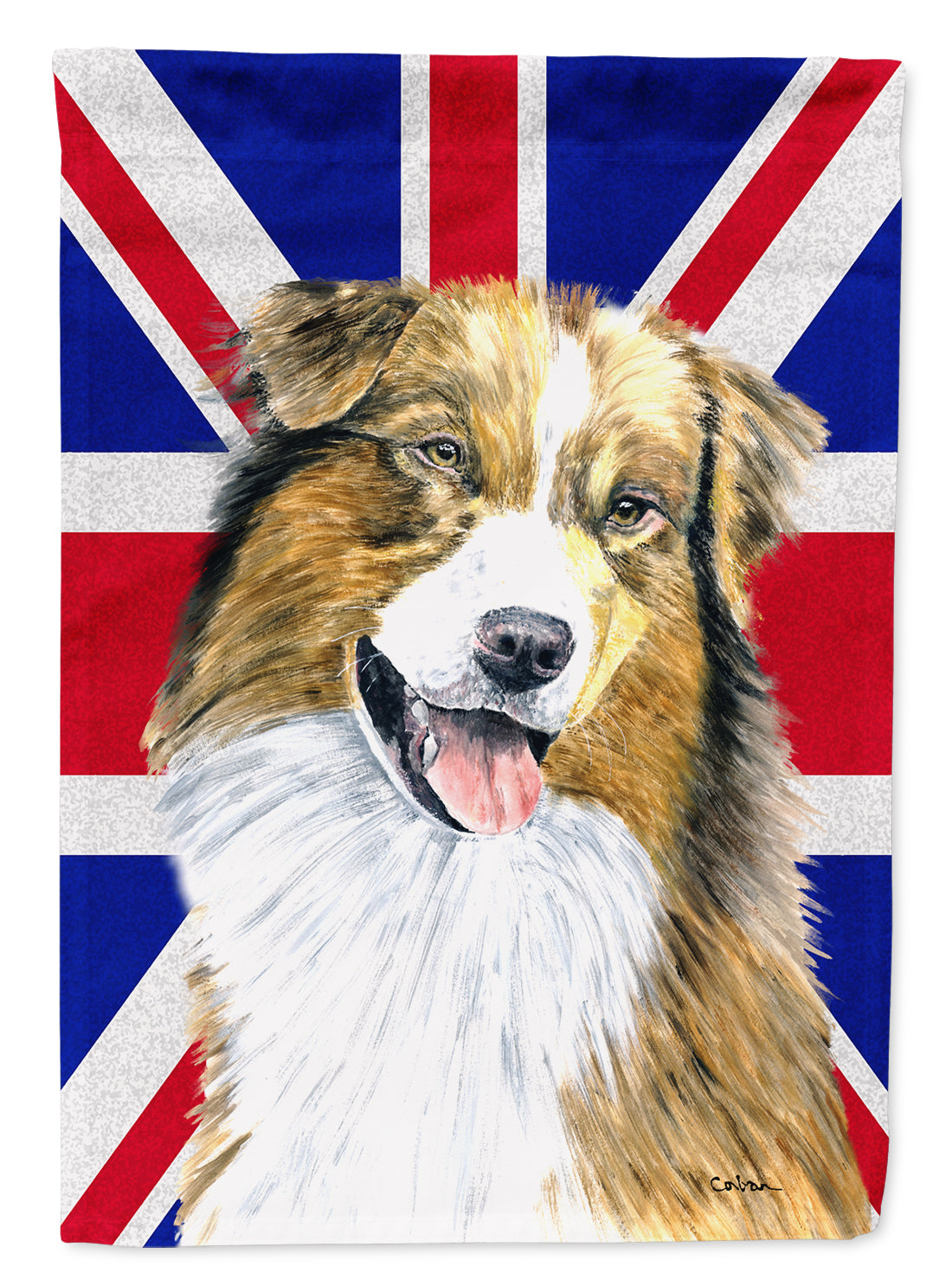 Australian Shepherd with English Union Jack British Flag House Flag 28x40 Porch Sleeve Pole Decorative Outside Yard Banner Artwork Wall Hanging, Polyester