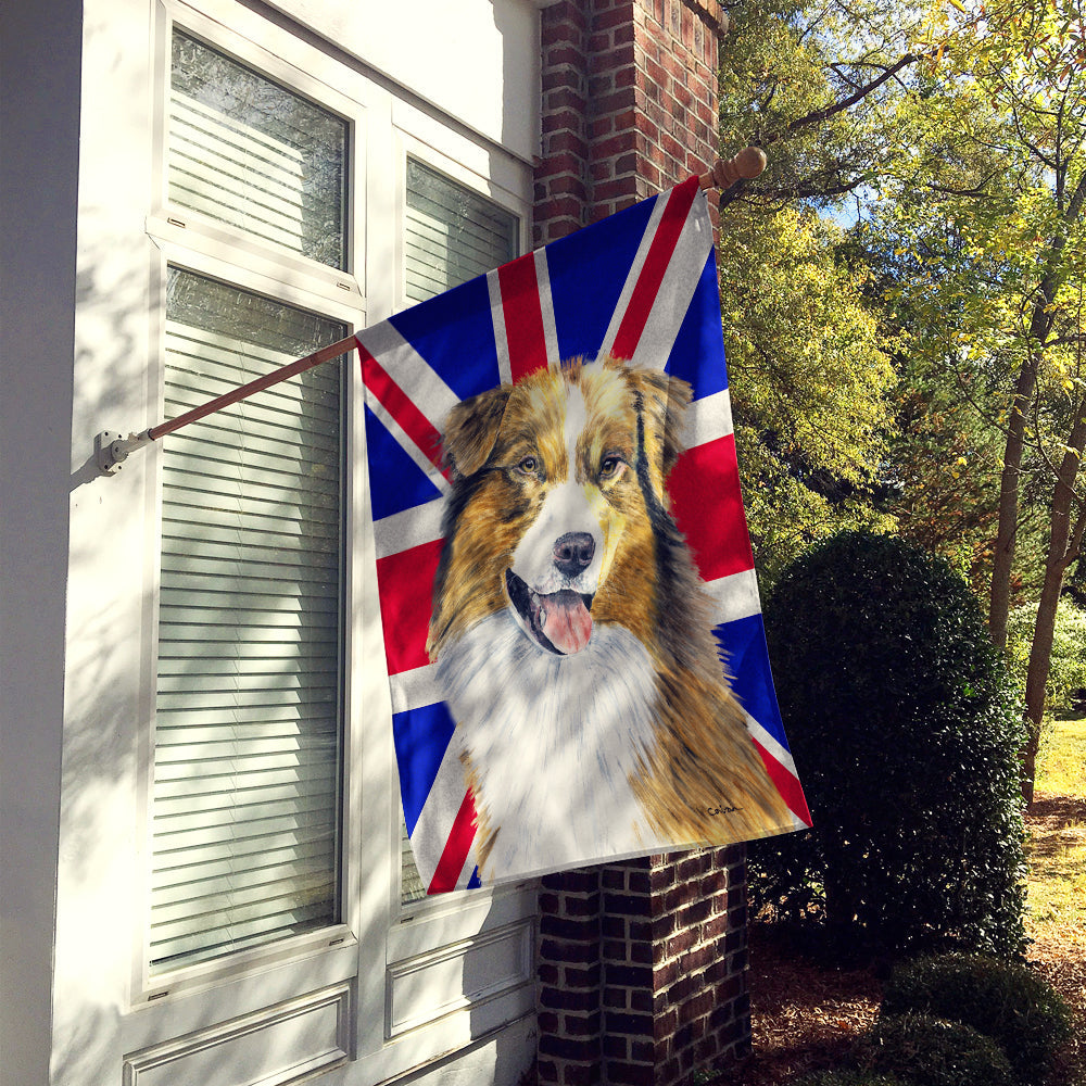 Australian Shepherd with English Union Jack British Flag House Flag 28x40 Porch Sleeve Pole Decorative Outside Yard Banner Artwork Wall Hanging, Polyester