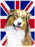 Australian Shepherd with English Union Jack British Flag Cutting Board Tempered Glass Kitchen Cutting Surface, Heat Resistant Chopping, Non-Slip Feet, Food Prep & Serving