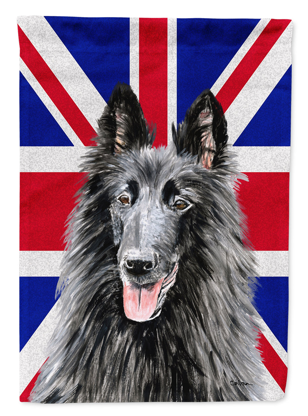 Belgian Sheepdog with English Union Jack British Flag House Flag 28x40 Porch Sleeve Pole Decorative Outside Yard Banner Artwork Wall Hanging, Polyester