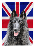 Belgian Sheepdog with English Union Jack British Flag House Flag 28x40 Porch Sleeve Pole Decorative Outside Yard Banner Artwork Wall Hanging, Polyester