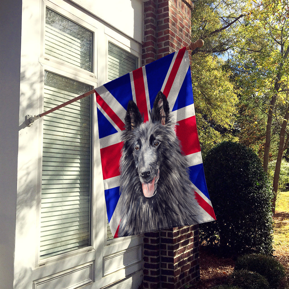 Belgian Sheepdog with English Union Jack British Flag House Flag 28x40 Porch Sleeve Pole Decorative Outside Yard Banner Artwork Wall Hanging, Polyester
