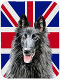 Belgian Sheepdog with English Union Jack British Flag Cutting Board Tempered Glass Kitchen Cutting Surface, Heat Resistant Chopping, Non-Slip Feet, Food Prep & Serving