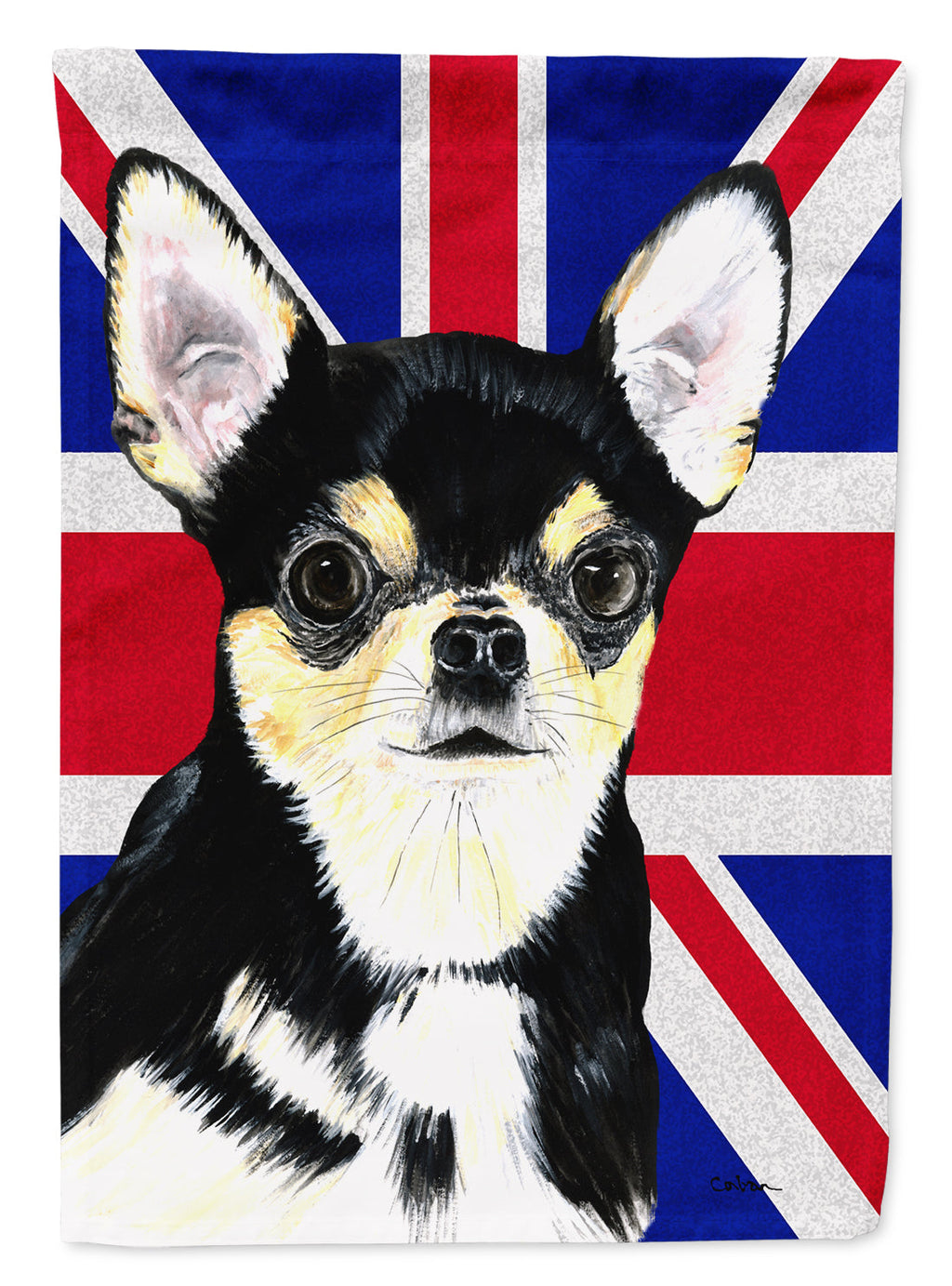 Chihuahua with English Union Jack British Flag House Flag 28x40 Porch Sleeve Pole Decorative Outside Yard Banner Artwork Wall Hanging, Polyester