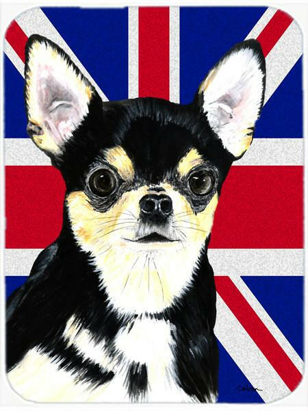 Chihuahua with English Union Jack British Flag Cutting Board Tempered Glass Kitchen Cutting Surface, Heat Resistant Chopping, Non-Slip Feet, Food Prep & Serving