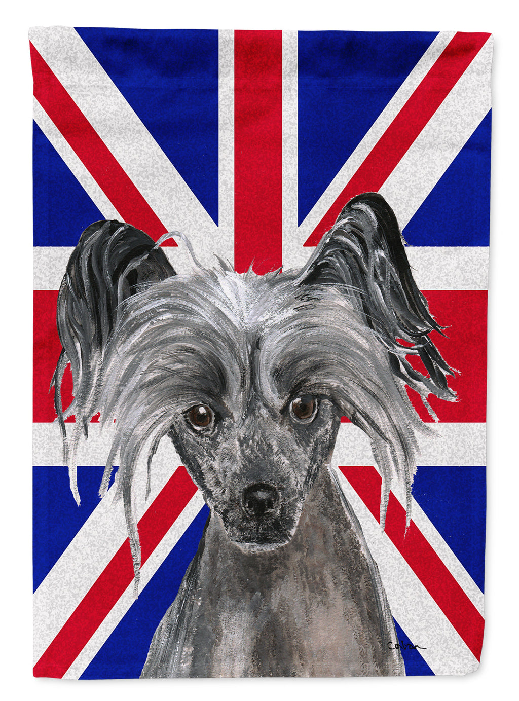Chinese Crested with English Union Jack British Flag House Flag 28x40 Porch Sleeve Pole Decorative Outside Yard Banner Artwork Wall Hanging, Polyester