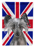 Chinese Crested with English Union Jack British Flag House Flag 28x40 Porch Sleeve Pole Decorative Outside Yard Banner Artwork Wall Hanging, Polyester