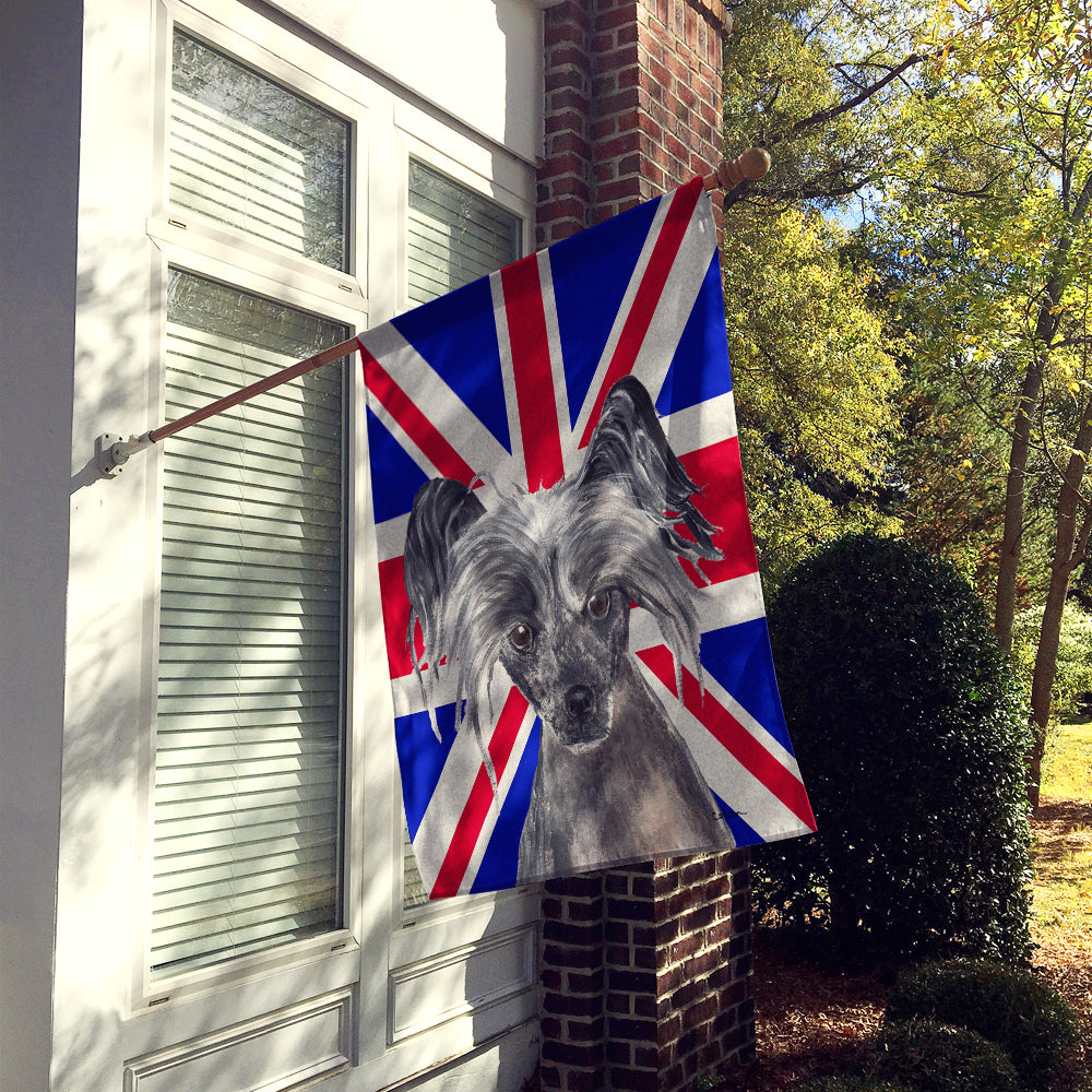 Chinese Crested with English Union Jack British Flag House Flag 28x40 Porch Sleeve Pole Decorative Outside Yard Banner Artwork Wall Hanging, Polyester